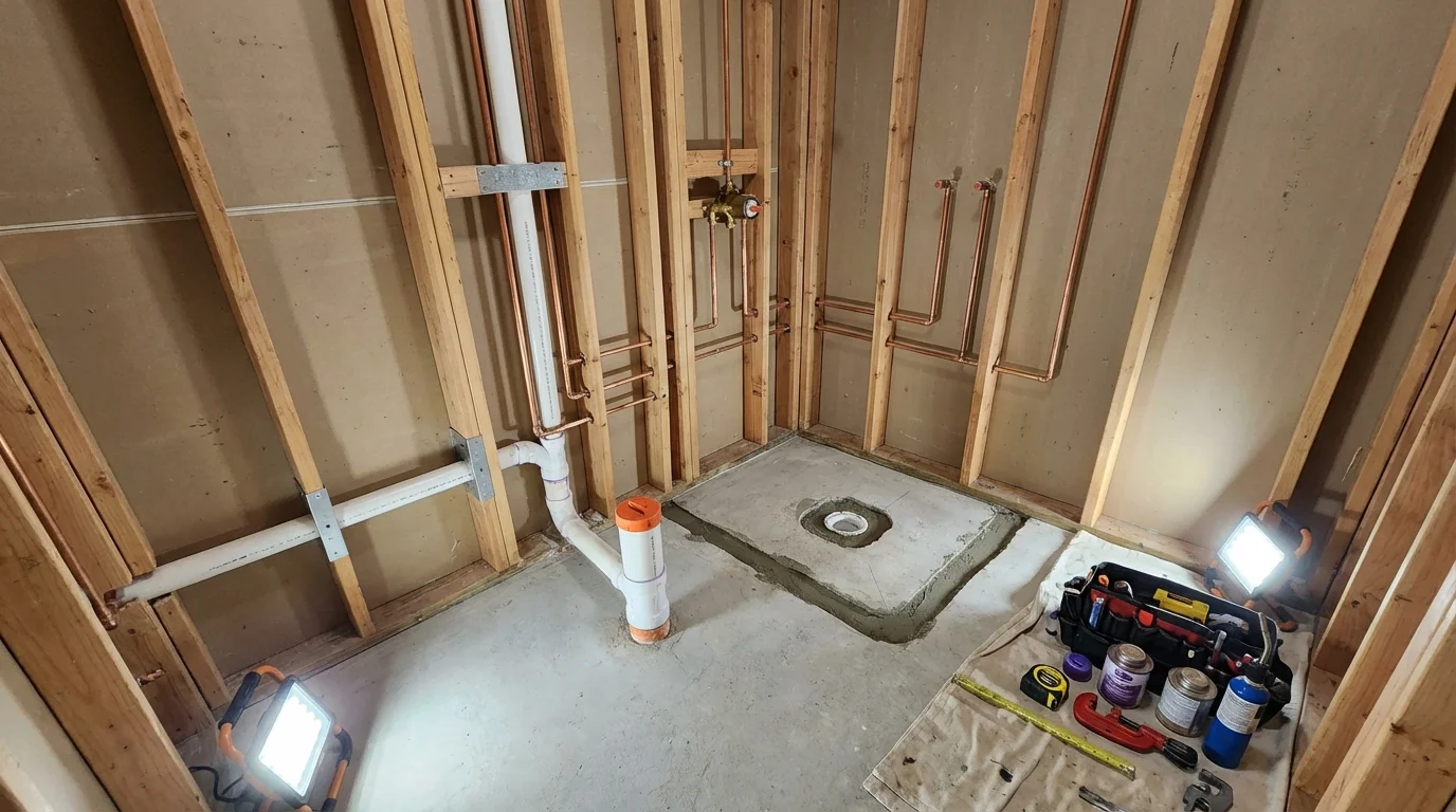 Bathroom rough-in plumbing during remodel by Johns Plumbing LLC in Alcoa
