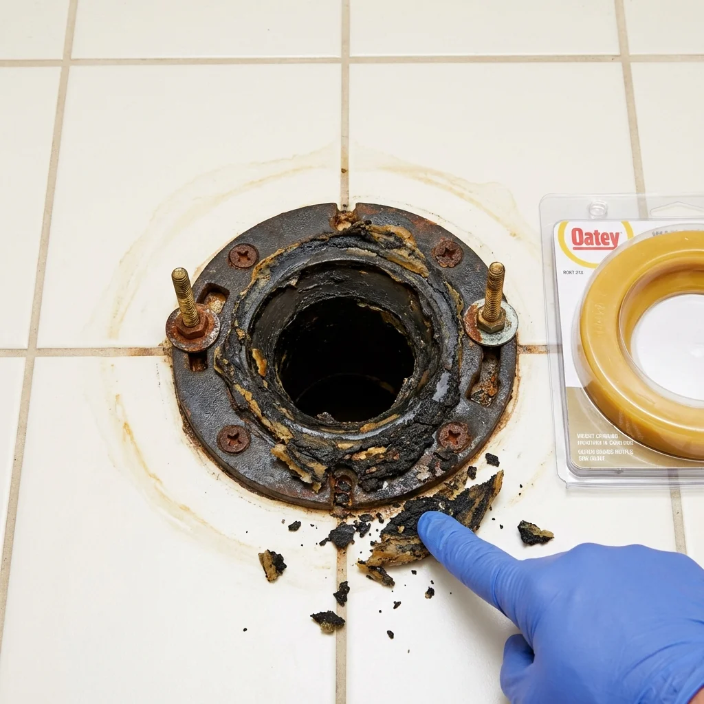 Failed wax ring showing water seepage at the base of a toilet in a Alcoa, TN home